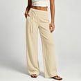thumbnail image 2 of Tanghaowl Women's Pants, Elegant Pleated Wide Leg Tows Daytime Comfort Fit Women's Casual Bottoms For Everyday Wear With Elastic Waist And BreathableDesign Beige M, 2 of 4