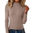 thumbnail image 2 of Women's Turtleneck Sweater 2025 Long Sleeve Shirts Fall Trendy Tops Slim Fitted Ribbed Knit Basic Casual Sweater Khaki S, 2 of 6