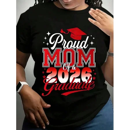 Proud Mom of a 2026 Graduate T-Shirt Class of 2026 Senior Graduation Retro Cute Mother Gift Top