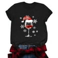 thumbnail image 5 of larppty Womens Christmas Tops Fashion Wine Graphic Print Christmas Tee Shirt Short Sleeve Crewneck Casual Loose T Shirt (Black, M), 5 of 5