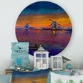thumbnail image 2 of Designart 'Evening Fishing Near The Traditional Windmill' Nautical & Coastal Circle Metal Wall Art 23x23 - Disc of 23, 2 of 5