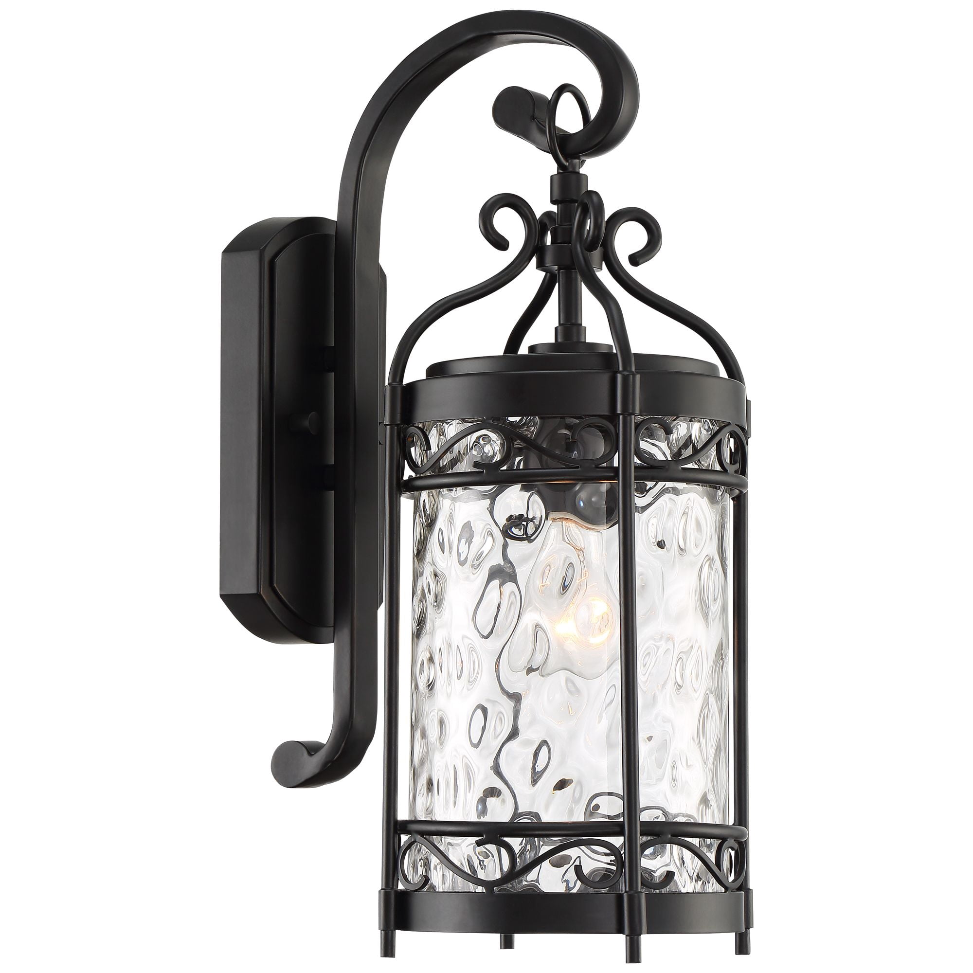 John Timberland Paseo Outdoor Vintage Wall Light Fixture Matte Black 19" Clear Hammered Glass for Post Exterior Barn Deck House Porch Yard Posts Patio
