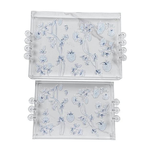 2 Pack Acrylic Serving Trays With Handles, Leak Proof Raised Edge Appetizer Platter For Breakfast In Bed, Coffee, Dinner, Patio Party, Kitchen And Bathroom Organization