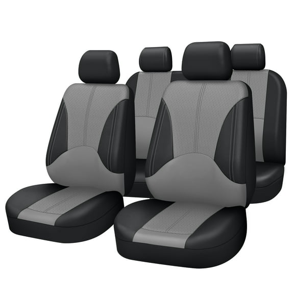 AUTOYOUTH Car Seat Cover Full Set-PU Leather Bucket Seat Covers Universal Fit For Most Cars,Truck SUV and Vans...(Gray Color)