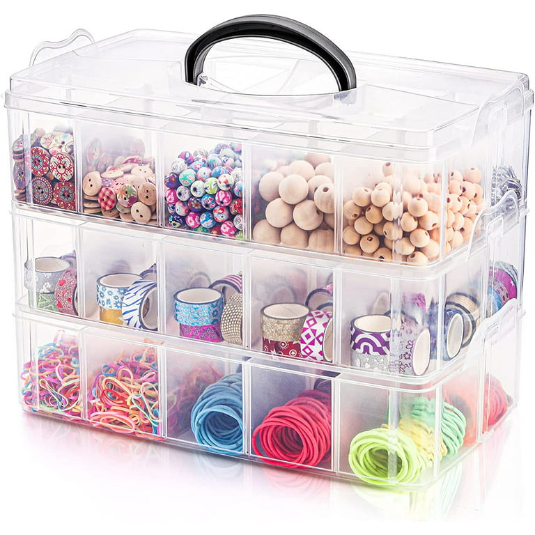 Casewin 3-Tier Stackable Craft Organizers and Storage Box with 30  Compartments,Bead Organizer,Plastic Storage Box for Toys,Dolls, Arts and  Craft