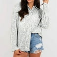 thumbnail image 2 of ZyeKqe Sequin Shirts for Women Long Sleeve Shirts Button down Lapel Blouses Sparkly Glitter Blouses Party Top Club Outfits, 2 of 6