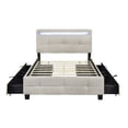 thumbnail image 5 of Harper & Bright Designs Full Size Upholstered Platform Bed with LED Lights and 4 Drawers, Linen Fabric Bed with Tufted Headboard, Beige, 5 of 16