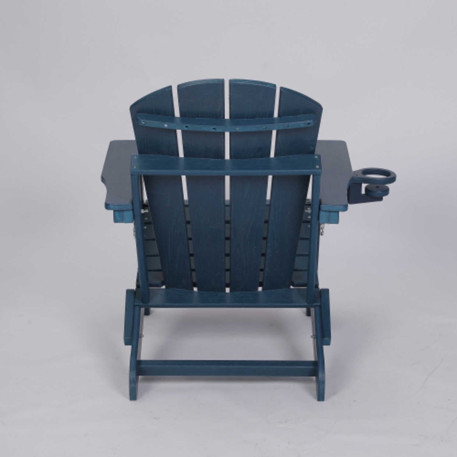 Navy Blue HDPE Folding Adirondack Chair Composite with Wood Texture and Built-in Dual Cup Holders