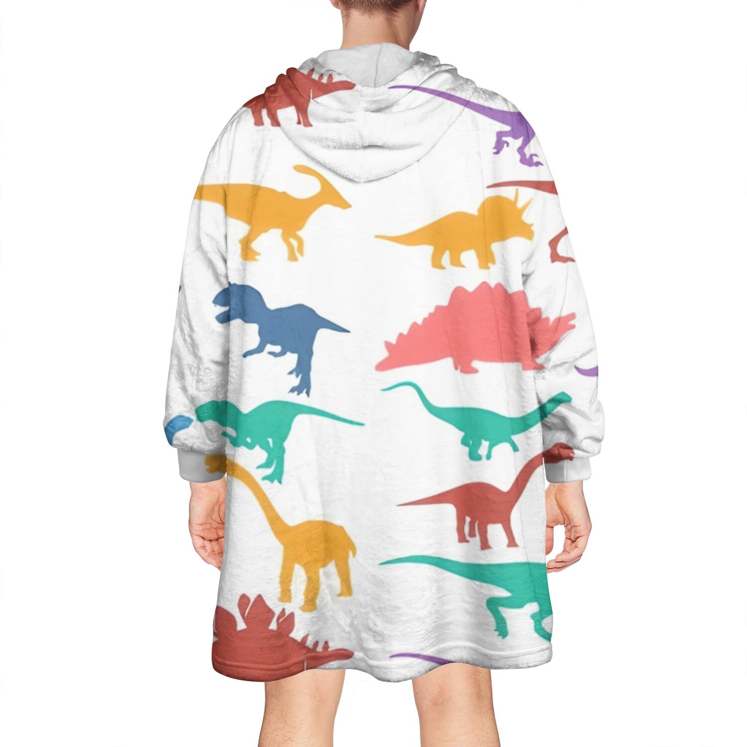 Wearable Oversized Blanket,Colorful Dinosaurs Silhouettes Pattern Wearable Blanket Hoodie for Adults,Cozy Hooded Blankets with Super Pockets,Super Warm Fuzzy Pullover for Women & Men