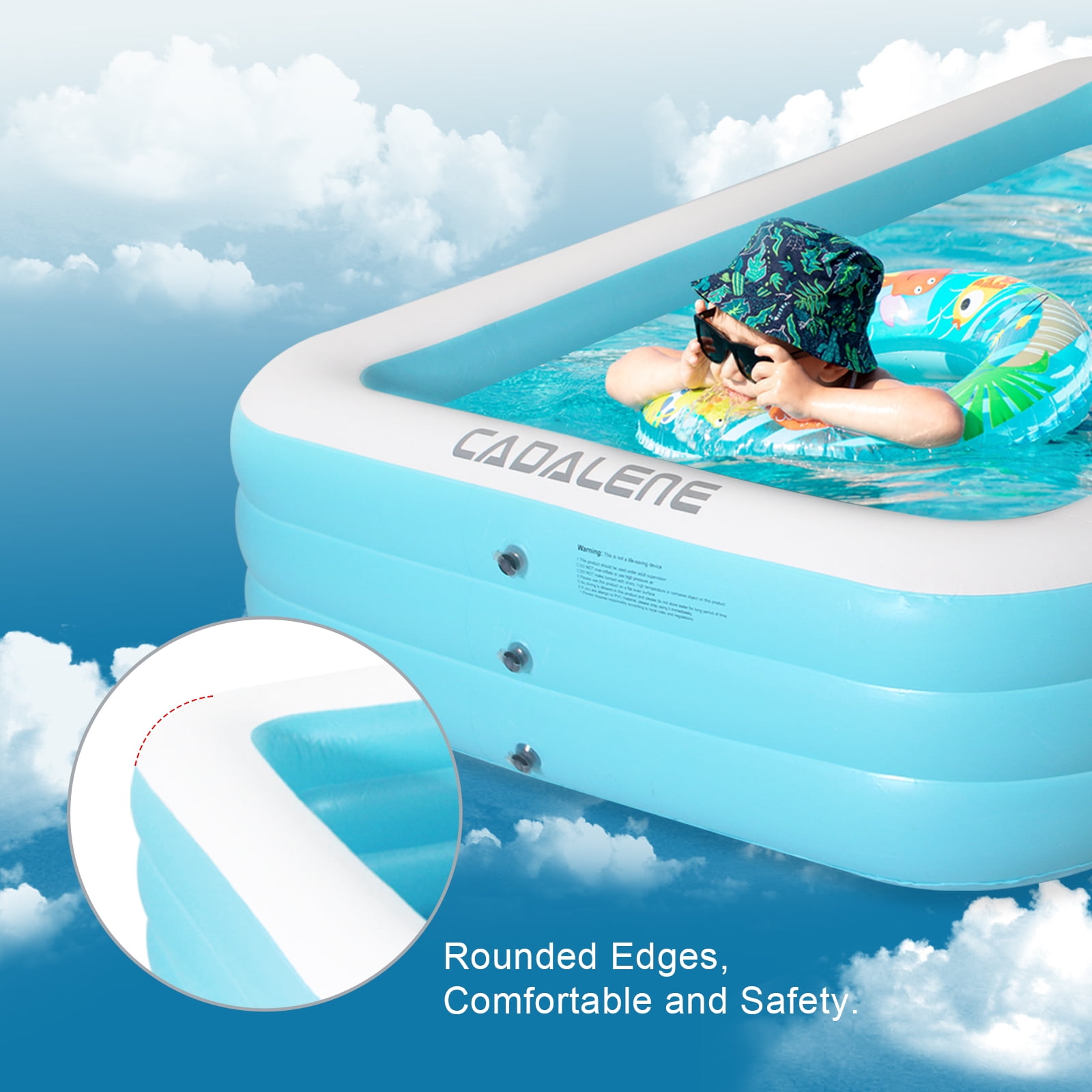 CADALENE Inflatable Swimming Pool for Kids and Adults, 10ft Rectangular Family Large Blow up Pool for Backyard, Outdoor
