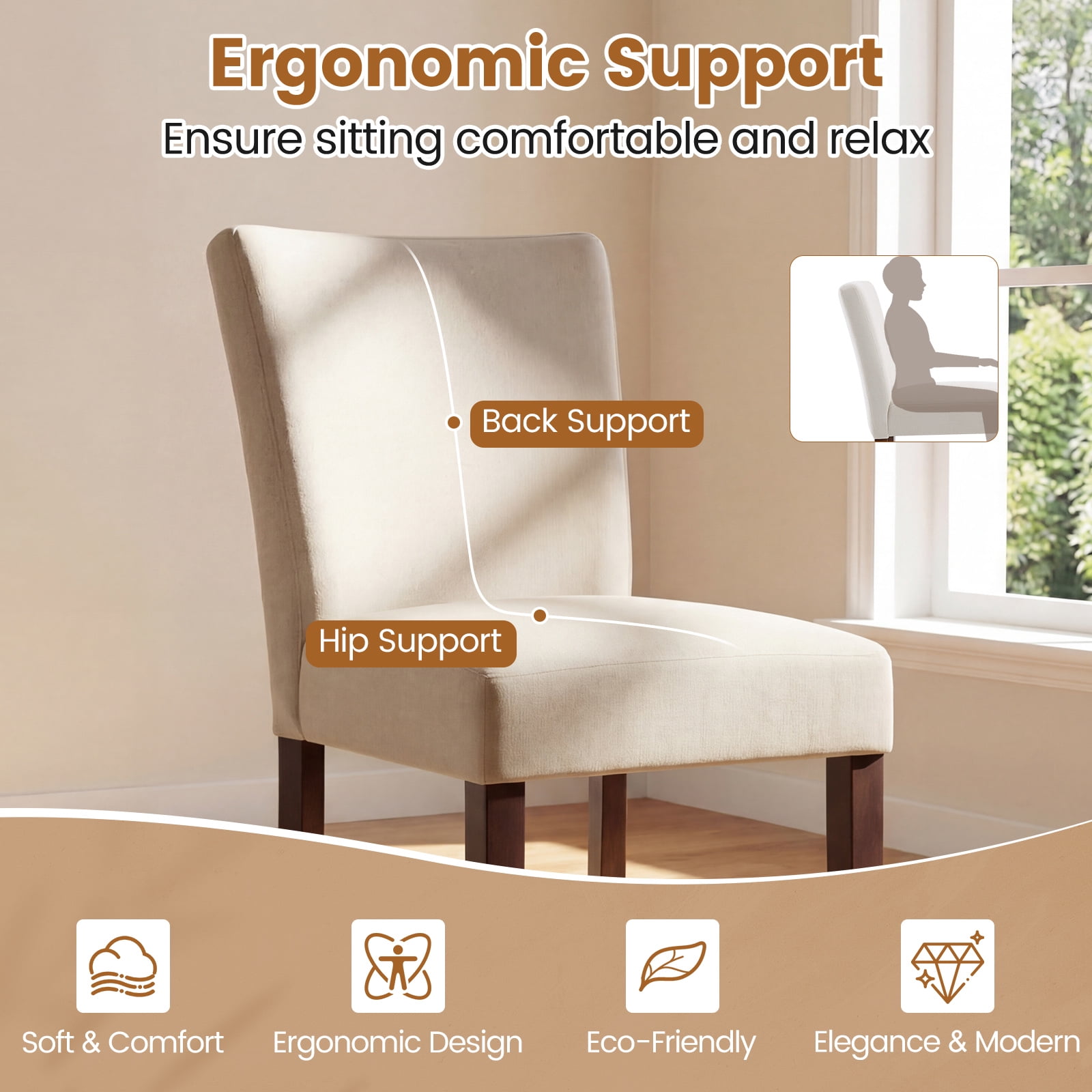 Firmoz Set of 6 Fabric Dining Chairs, Parsons Modern Kitchen Chairs with Wood Legs, Beige