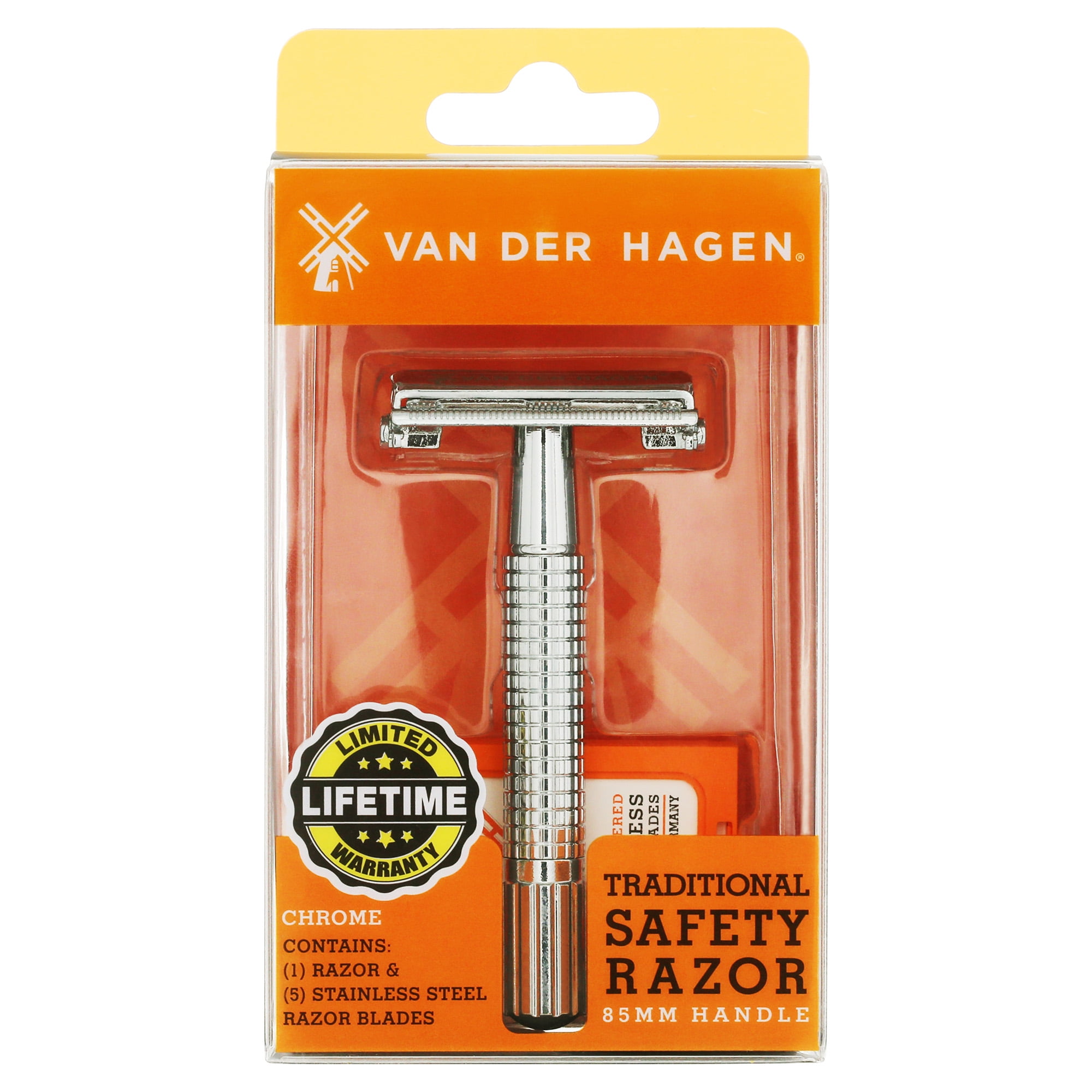 Van Der Hagen Traditional Safety 5-Blade Razor, for All Skin Types, Men, 1 Pack