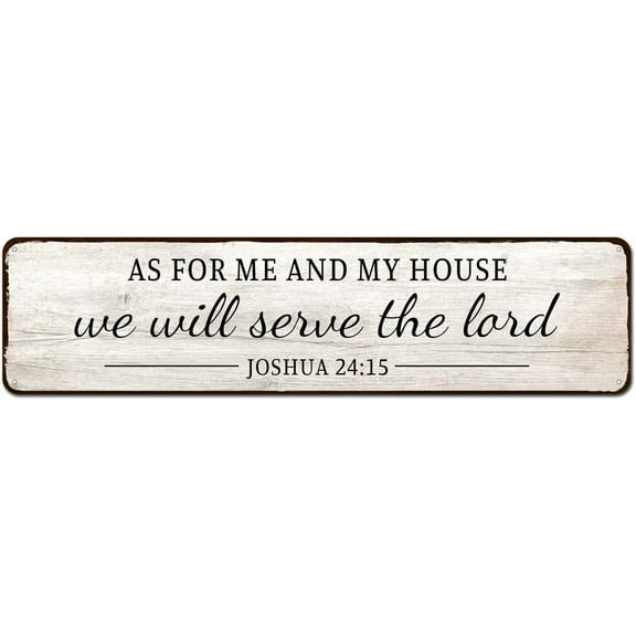 As for Me and My House We Will Serve the Lord Metal Tin Sign, Bible Verse Art Decor for the Home, Kitchen, Living Room, 4"x16"