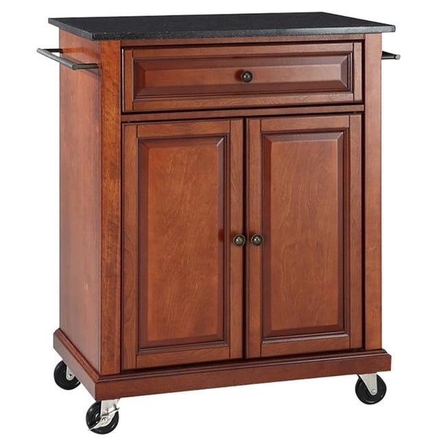 Crosley Black Granite Top Portable Kitchen Cart in Cherry