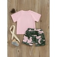 thumbnail image 4 of Toddler Kids Little Girl Summer Clothes Set 6 12 18 24 Months 2T 3T 4T 5T Short Sleeve Letter Print T shirt Tops with Camouflage Pattern Shorts 2 Pcs Outfit, 4 of 10