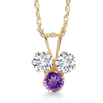 Gem Stone King 14K Yellow Gold White Lab Grown Diamond and Purple Amethyst 3-Stone Pendant Necklace for Women (0.30 Cttw, Gemstone April Birthstone, Round 3MM, 18 inch Chain)