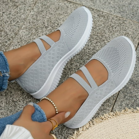 XIAOGZAHUOP Breathable & Lightweight Knitted Flats Womens Casual Solid Color Round Toe Slip On Shoes with Cut-out Design for Summer