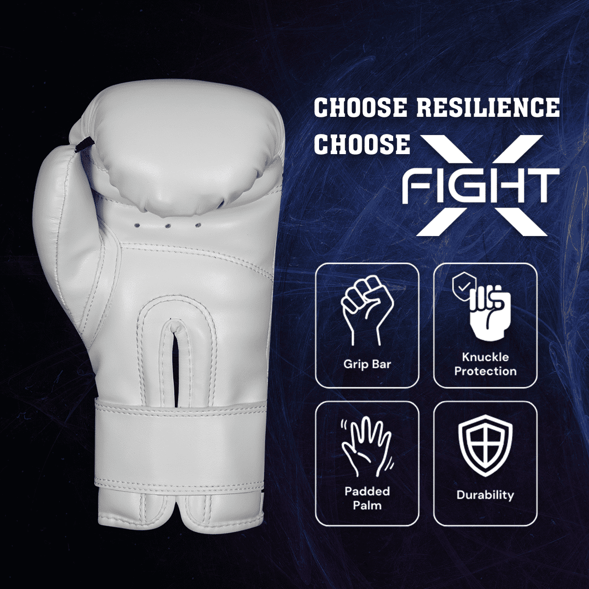 FightX Boxing Gloves 8oz for Men & Women, MMA Muay Thai Training & Punching Bag Gloves, White/Black