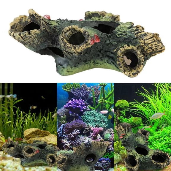 IUAMXWU Hollow Tree Trunk Resin Fish Tank Cave Ornament, Natural Driftwood Shape Aquarium Hideout Shelter, Wild Underwater Landscape Decor For Household Fish Shrimp Tank Scenery Layout Use