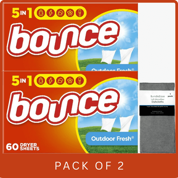 Bounce Outdoor Fresh Dryer Sheets 60 Ct with Microfiber Solid Color Towel by BundleEase