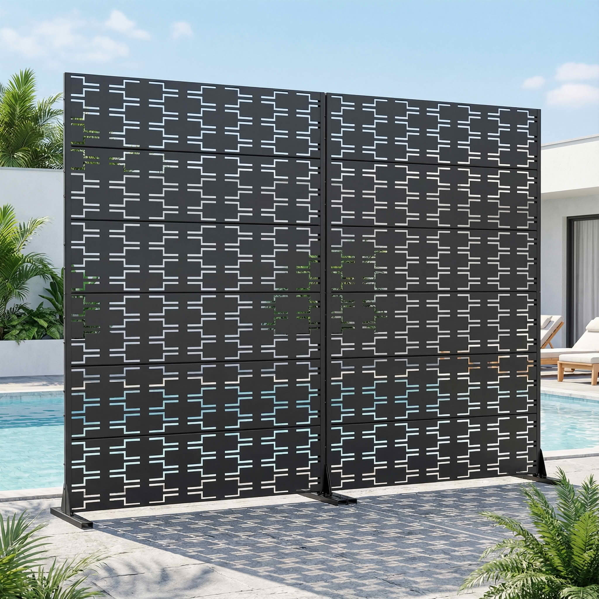 MAYEERTY 72x47 Black Double-sided Outdoor Natural Privacy Panel Screen, 6 Piece Set Natural Folding Divider for Backyard and Garden