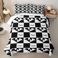 thumbnail image 2 of Erosebridal Checkered Halloween Bat Quilt Full for Boys Girls, Abstract Chess Grid Full Bedspread Sets, Black White, 3-Piece, 2 of 7