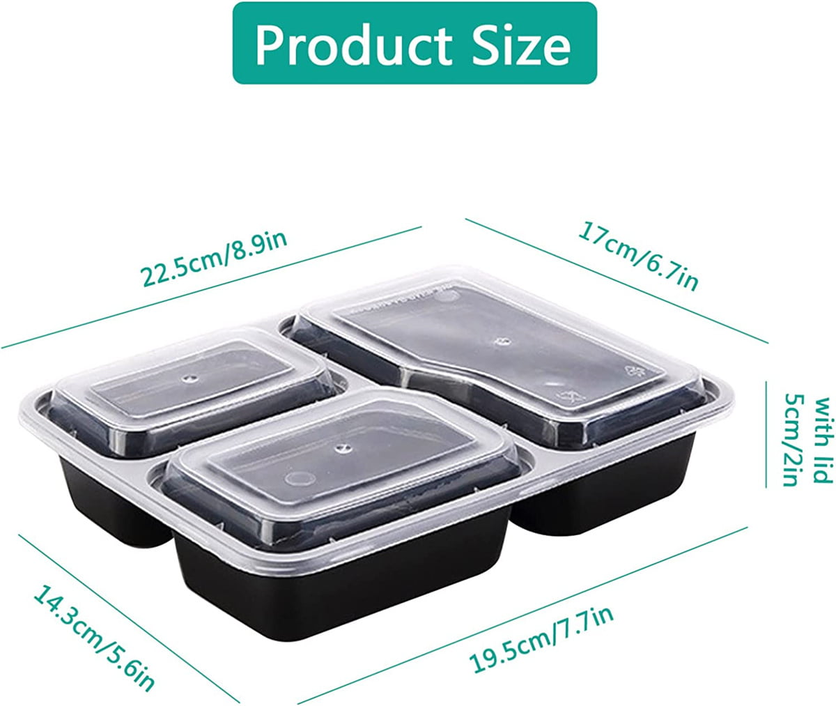Meal Prep Containers With Lids 50 Set, 3 Compartment Divided Food Storage  Containers Reusable To-go Container Plastic Lunch Box Disposable Bento Box  