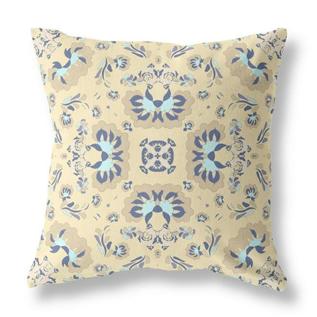 HomeRoots 411173 26 in. Jaune&44; Beige & Bleu Floral Intérieur & Coussin Zip Extérieur