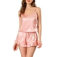thumbnail image 1 of INSPIRAR CHIC Conjunto de Pijamas de Satén para Mujeres, Top de Camiseta y Pantalones Cortos, Talla XS, Rosa, 1 of 6