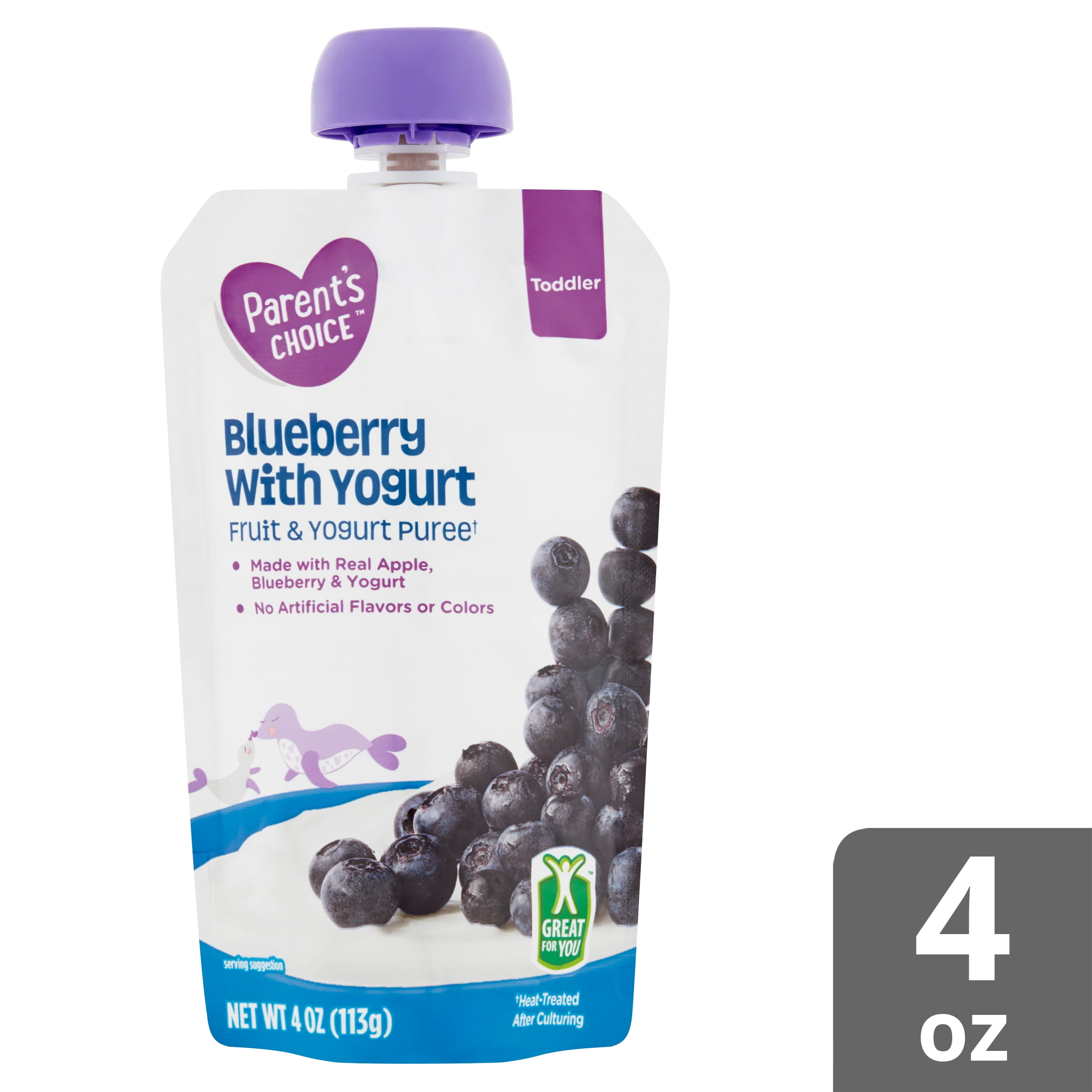 Parent's Choice Natural Toddler Food, Blueberry Apple Yogurt Baby Food, 1 Pouch (113g) Pouch