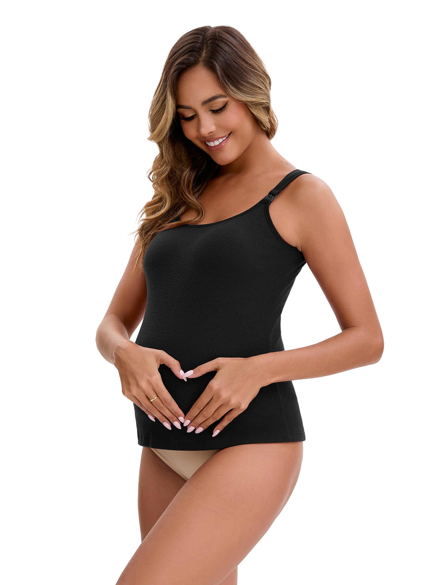 Unique Bargains Women's Maternity Thermal Camisoles with Built-In Bra L Black