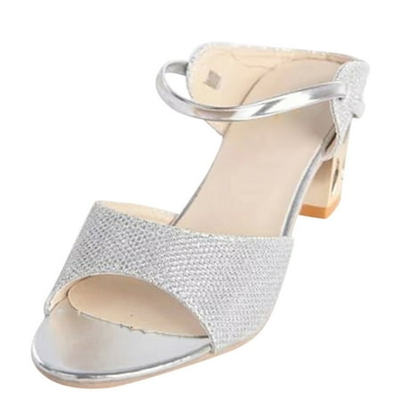 

Platform Sandals Women Outdoor Shiny Heel Rhinestone Spring High Peep Toe Sandal Silver 40