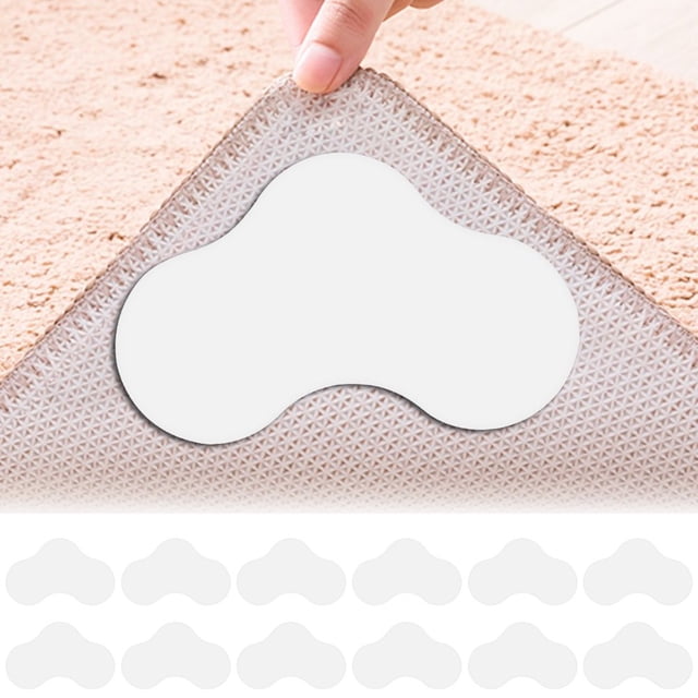 12 Pcs Antidérapant pour Tapis Réutilisable et Lavable (Noir/blanc)