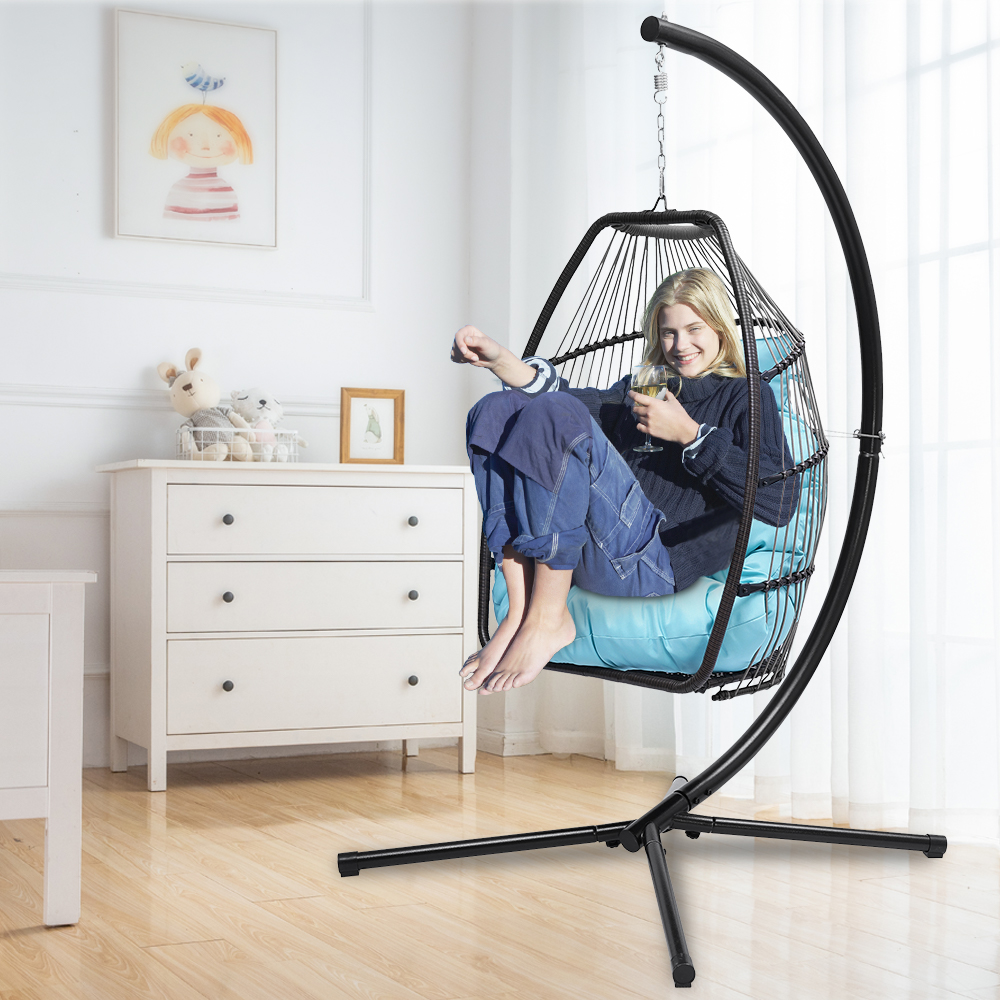 Hanging Chair Swing Egg Chair, Outdoor Rattan Egg Swing Chair, Heavy Duty Hammock Chair with Stand, Cushion and Pillow, Steel Frame Loading 250lbs for Indoor Outdoor Bedroom Patio Garden, B044 - image 3 of 11