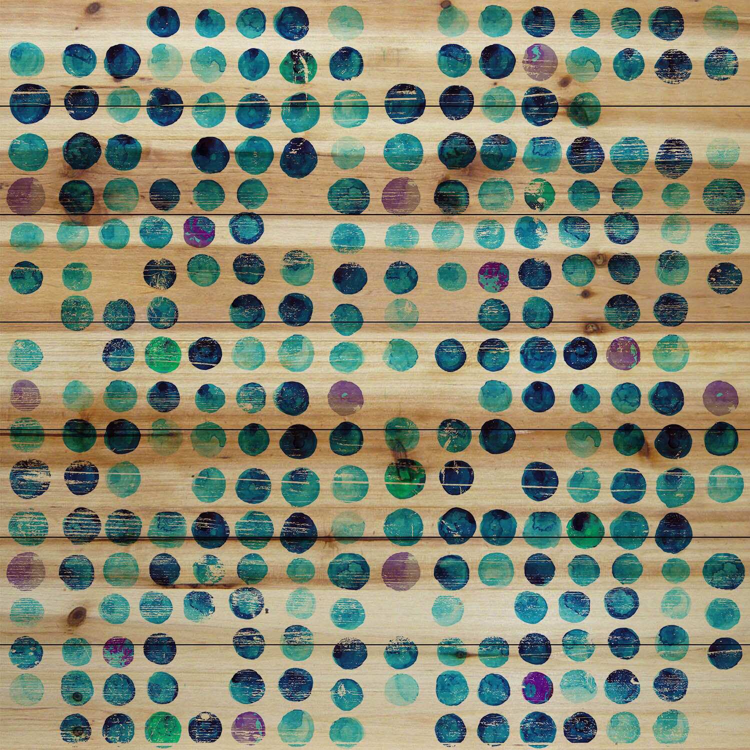 "Multi Blue Dots" Painting Print on Natural Pine Wood