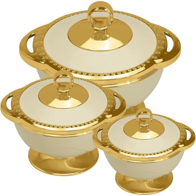 Casserole Inner Stainless Steel Casserole |BPA Free|Advanced P.U. Insulation|Keeps Food hot & Fresh Chapati, Roti, Biryani and More Kitchen Item Set of 3 (1700ml, 1100ml, 600ml) (Ivory)