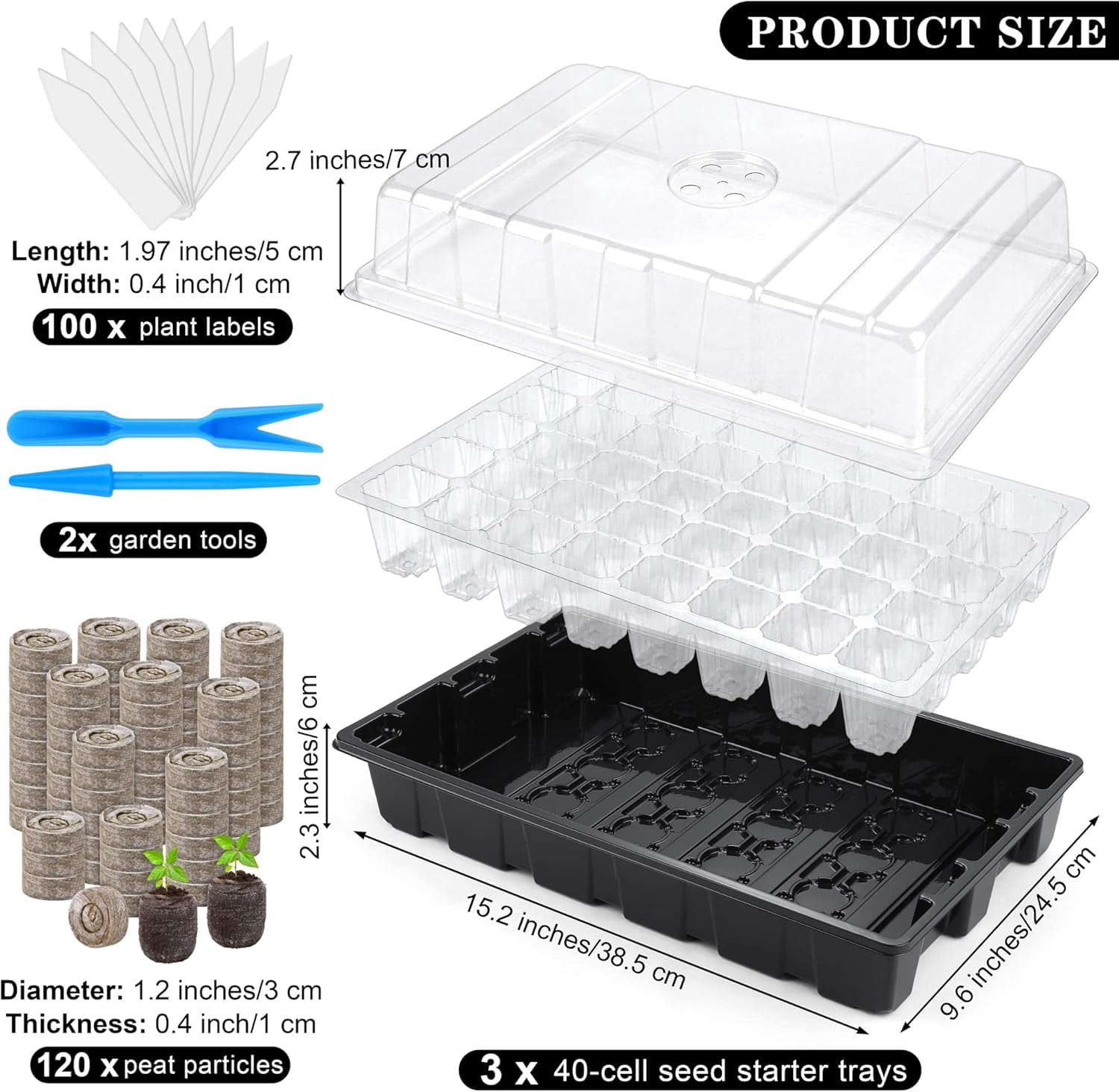 Seed Starter Tray Kit with Humidity Dome and Base Including Peat Pellets, Plant Labels, Tool, Plant Growing Tray for Garden Planting