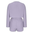 thumbnail image 5 of Fashion 2 Piece Outfits for Women Solid Color Loose Wide Leg Short Shirt Shorts Casual Set Short Sleeved Round Neck Top/shirt Set, 5 of 6