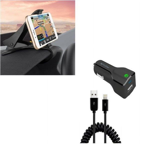 2-Port USB 24W Fast Charger w Non-Slip Dash Car Mount for iPhone XS Max XR X 8 PLUS 7 Plus 6S Plus 6 Plus