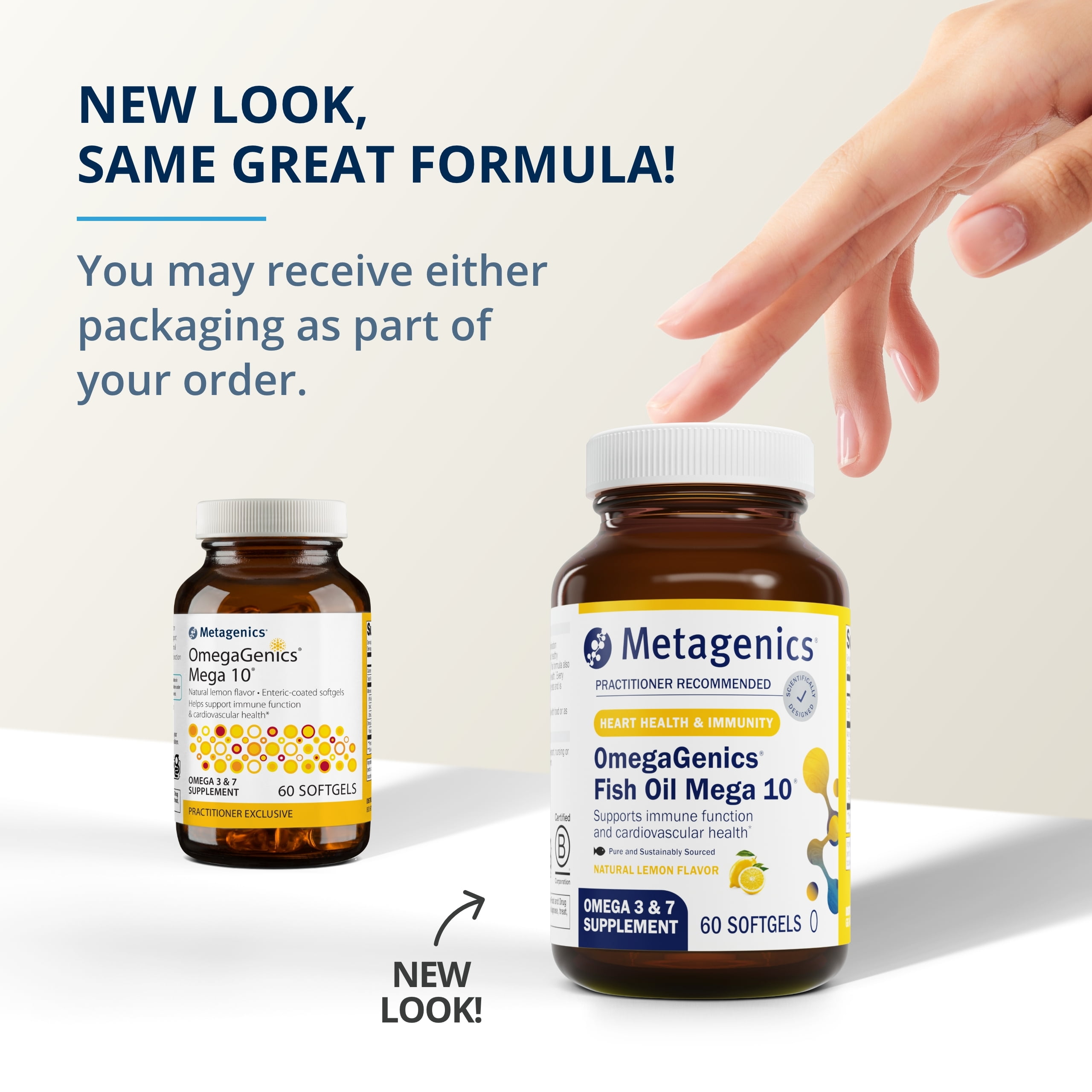 Metagenics OmegaGenics Mega 10-330 mg EPA & 170 mg DHA - High Potency - No Fishy Aftertaste - for Heart Health & Immune System* - Non-GMO & Gluten-Free Supplement - 60 Softgels