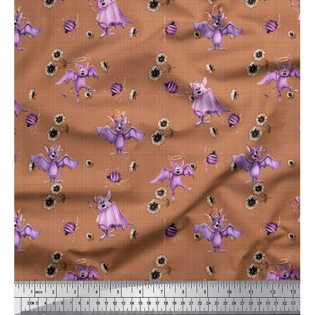 Soimoi Polyester Crepe Fabric Check,Spider & Bat Kids Printed Fabric 1 Yard 52 Inch Wide