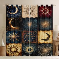 Manfei Sun Moon Pattern Black Out Curtains,Retro Exotic Style Curtains Pack of 2 (42x63 Each),Vintage bohemian Theme Bedroom Curtains For Kids,Ultra Soft Home Decor