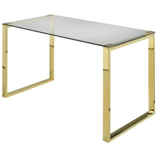 Home Gear Ivy Transitional Glass Top Writing Desk in Gold
