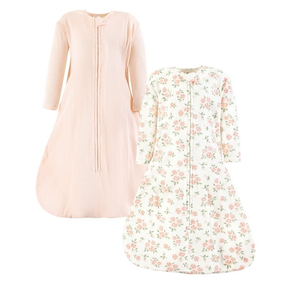 Hudson Baby Girls Thermal Long Sleeve Sleeping Bag 2pk, Soft Pink Sage Rose, 12-18 Months