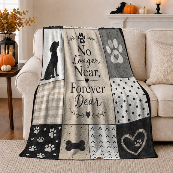 Pet Memorial No Longer Near Forever Dear Paw, Peaceful Pet Memorial Scene, Warm Flannel Blanket for Living Room and Reading Nook, Animal Lovers Sympathy Gift, Artistic Home Decor