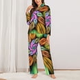 thumbnail image 3 of Kll Hippie Style Print Women'S Long Sleeve Pajamas With Pants Sleepwear Loungewear 2 Set-Large, 3 of 9