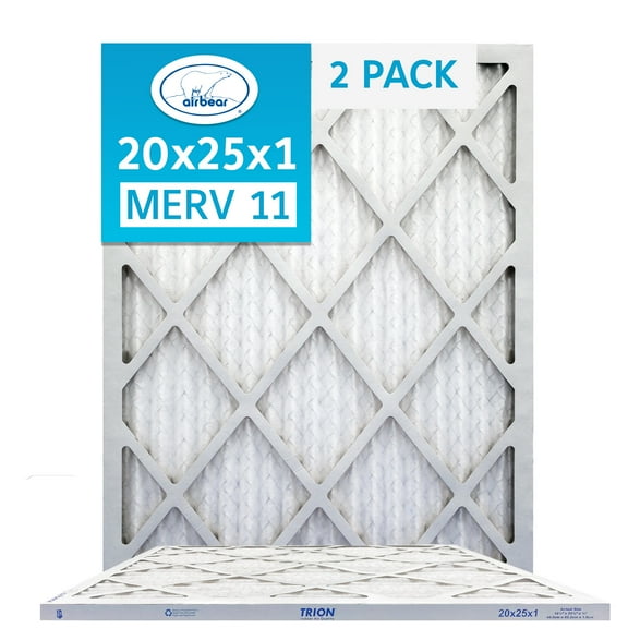 20x25x1 Air Filter MERV 11 (2-Pack) TRION Air Bear Pleated HVAC Air Filters Replacement (Actual Size 19.5 x 24.5 x .75)