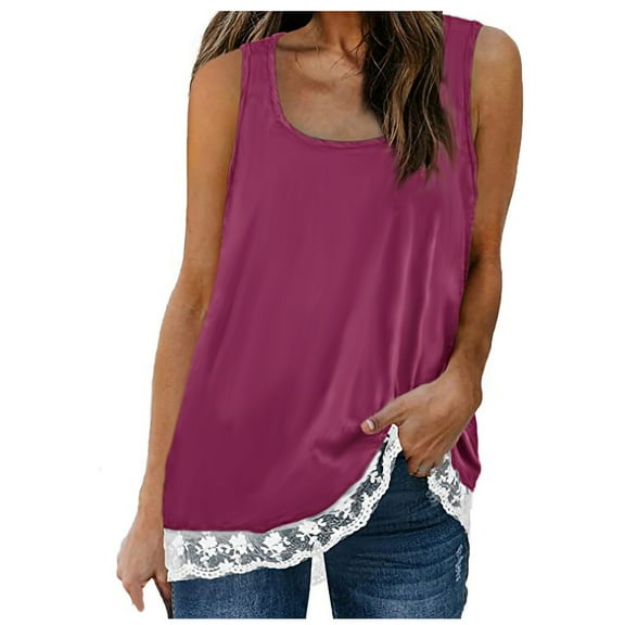 Giftesty Women's Solid Color Square Neck Lace Vest Blouse T-Shirt Tops