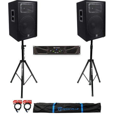 (2) JBL Pro JRX215 15 2000w 8 Ohm PA/DJ Speakers+Crown Amplifier+Stands+Cables