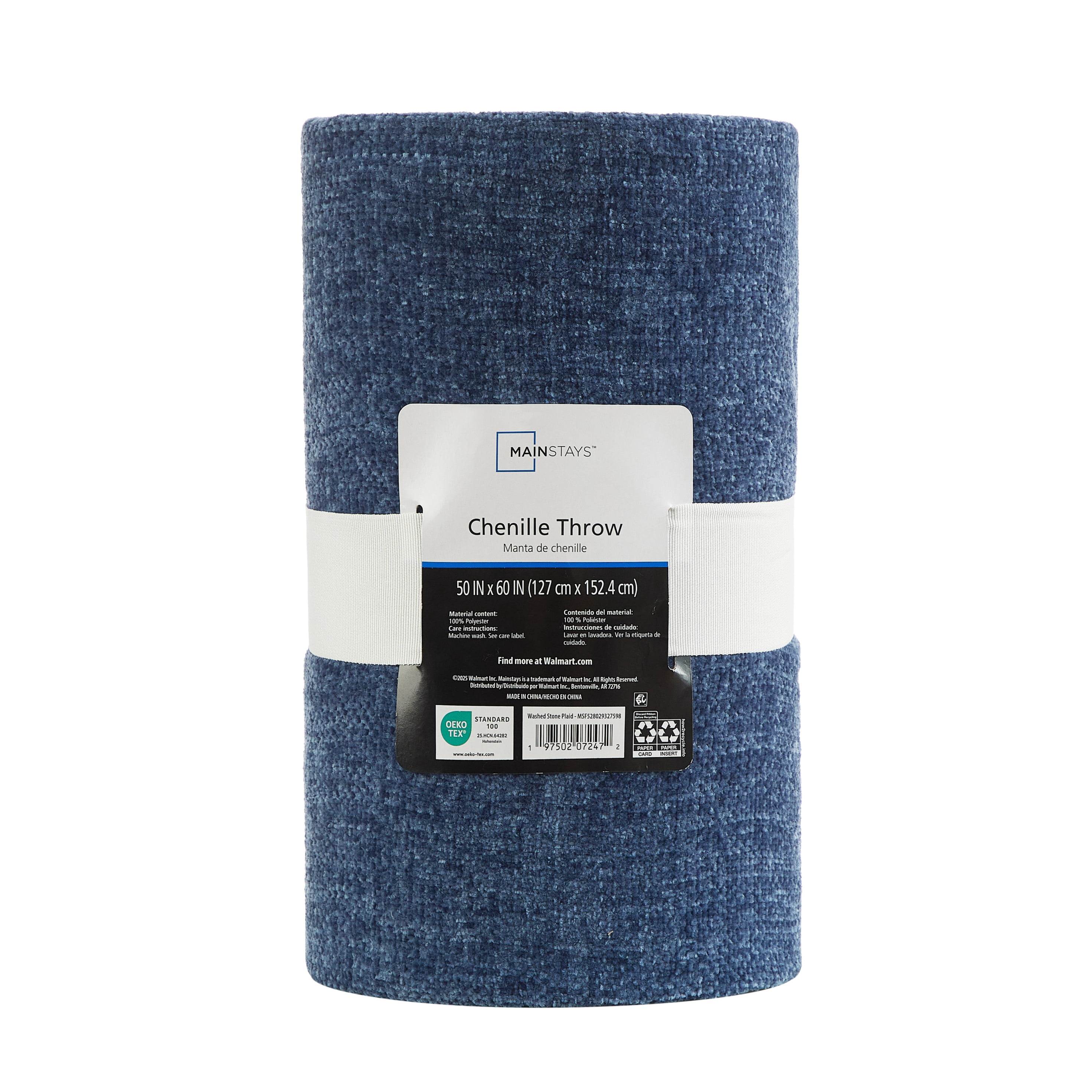 Mainstays Cozy Chenille Throw, Washed Indigo, 50" x 60"